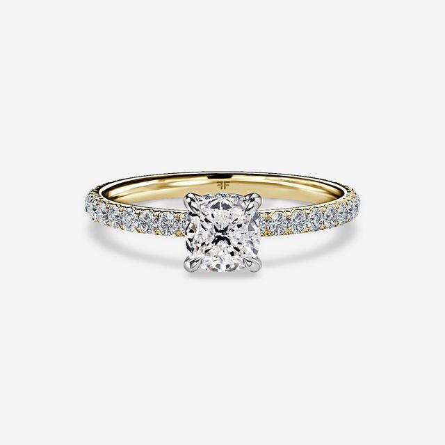 Sadie Two Tone Yellow Gold Plain Band Bridal Set Engagement Ring