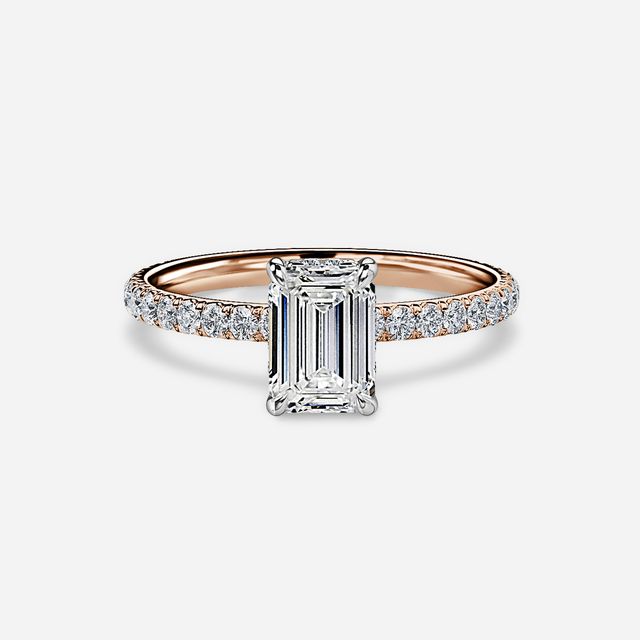 Sadie Two Tone Rose Gold Plain Band Bridal Set Engagement Ring