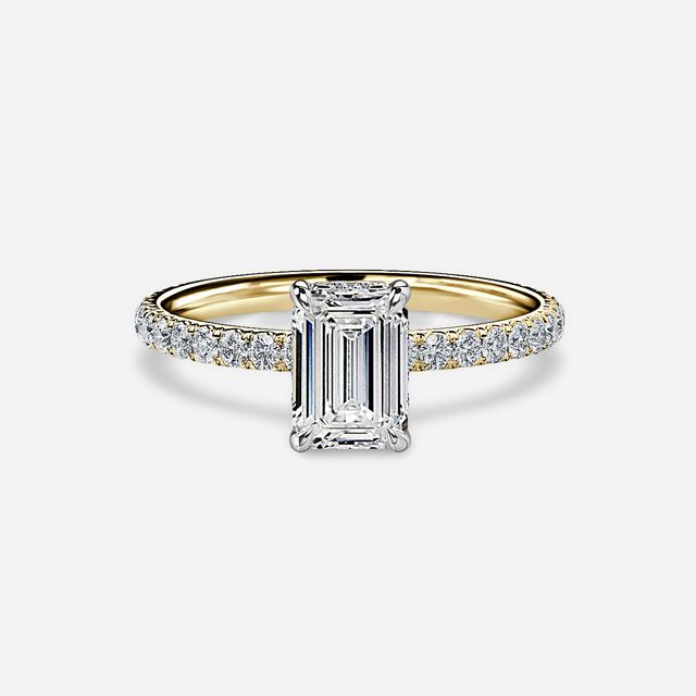 Sadie Two Tone Yellow Gold Plain Band Bridal Set Engagement Ring