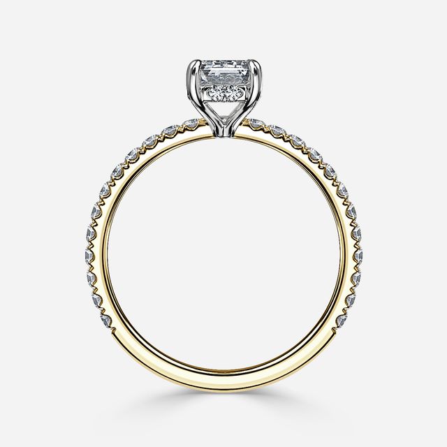Sadie Two Tone Yellow Gold Plain Band Bridal Set Engagement Ring