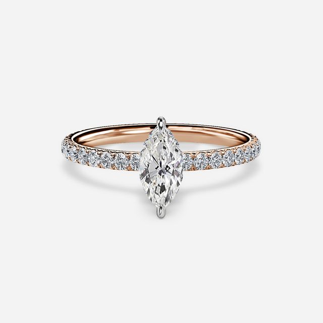 Sadie Two Tone Rose Gold Plain Band Bridal Set Engagement Ring