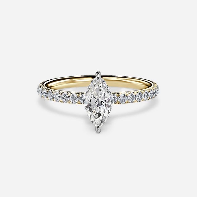 Sadie Two Tone Yellow Gold Plain Band Bridal Set Engagement Ring