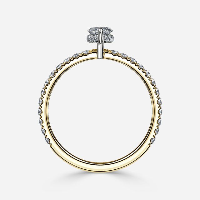 Sadie Two Tone Yellow Gold Plain Band Bridal Set Engagement Ring