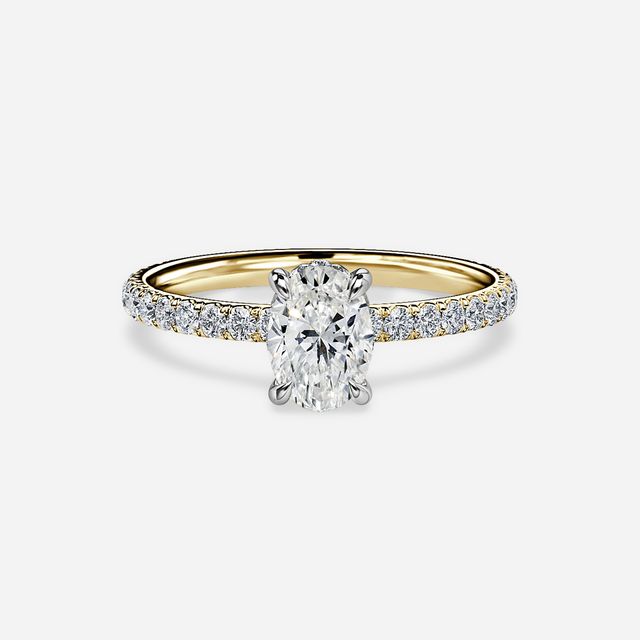 Sadie Two Tone Yellow Gold Plain Band Bridal Set Engagement Ring