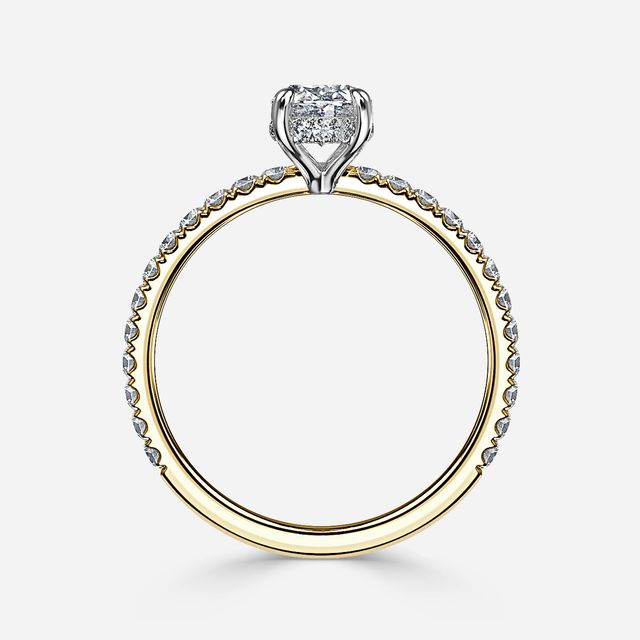Sadie Two Tone Yellow Gold Plain Band Bridal Set Engagement Ring