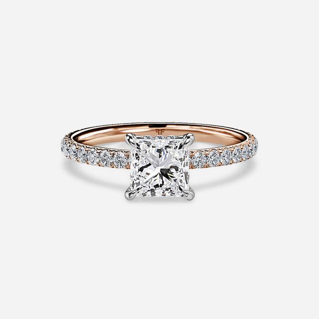 Sadie Two Tone Rose Gold Plain Band Bridal Set Engagement Ring