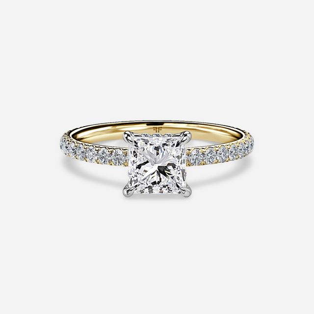 Sadie Two Tone Yellow Gold Plain Band Bridal Set Engagement Ring