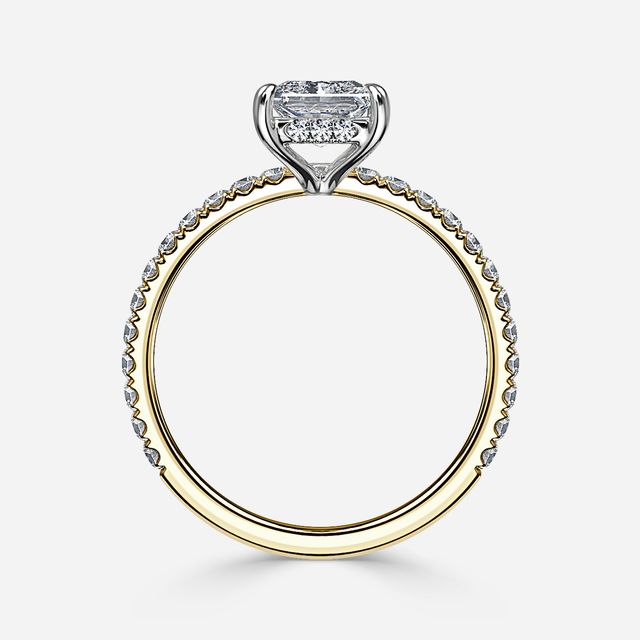 Sadie Two Tone Yellow Gold Plain Band Bridal Set Engagement Ring