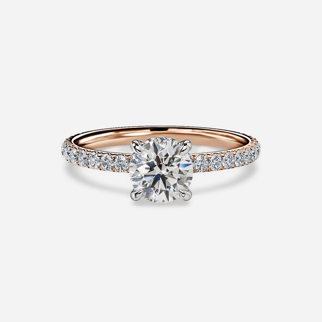 Sadie Two Tone Rose Gold Plain Band Bridal Set Engagement Ring