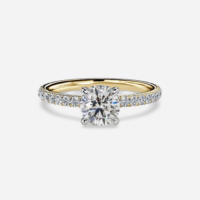 Sadie Two Tone Yellow Gold Plain Band Bridal Set Engagement Ring