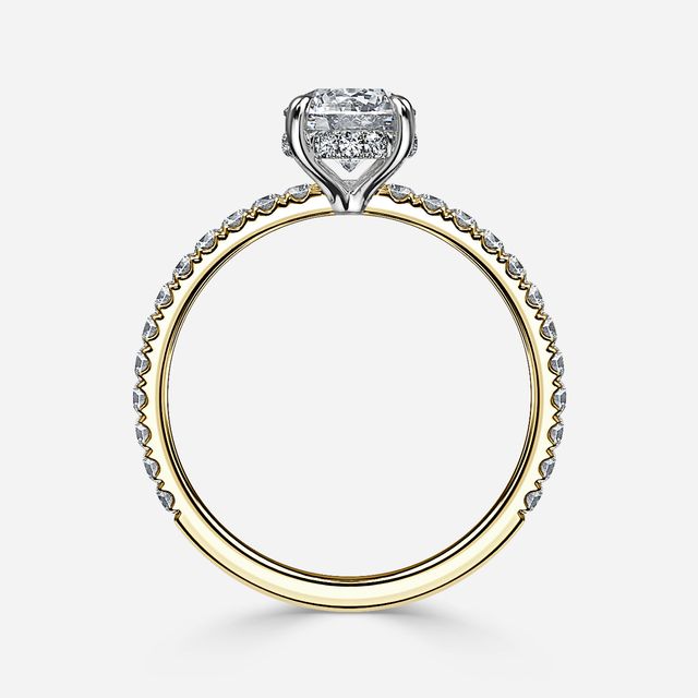 Sadie Two Tone Yellow Gold Plain Band Bridal Set Engagement Ring