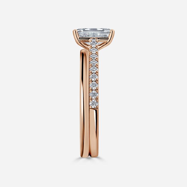 Avery Rose Gold Plain Band Bridal Set Engagement Ring