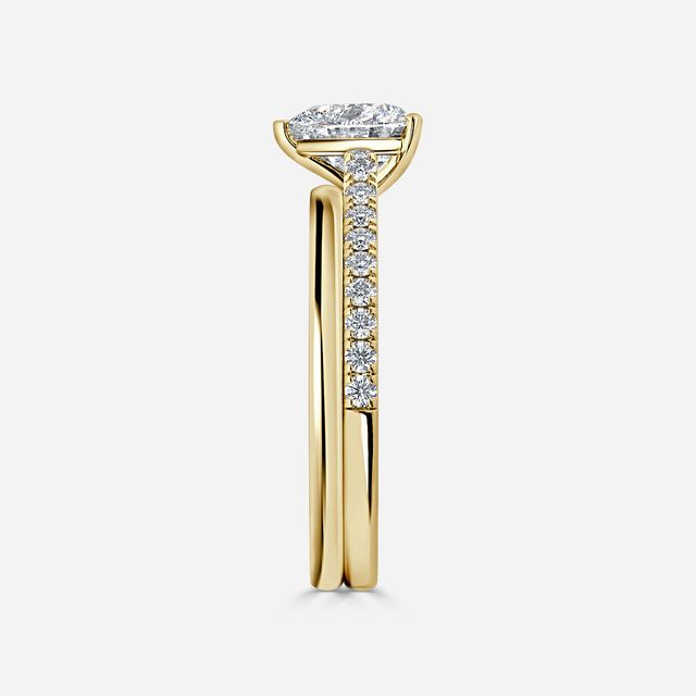 Avery Yellow Gold Plain Band Bridal Set Engagement Ring