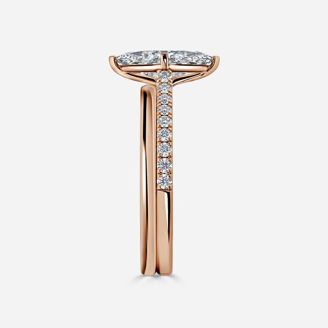Avery Rose Gold Plain Band Bridal Set Engagement Ring
