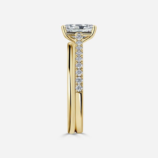 Avery Yellow Gold Plain Band Bridal Set Engagement Ring