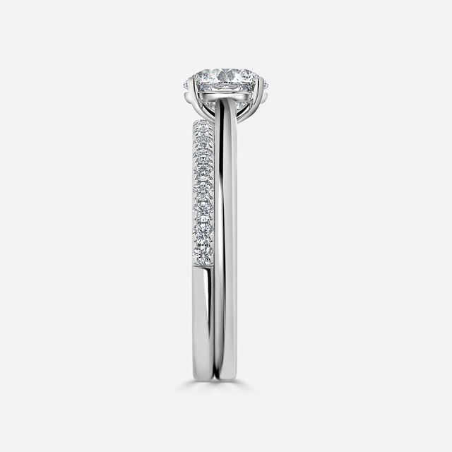 Avery Solitaire White Gold Pave Band Bridal Set Engagement Ring