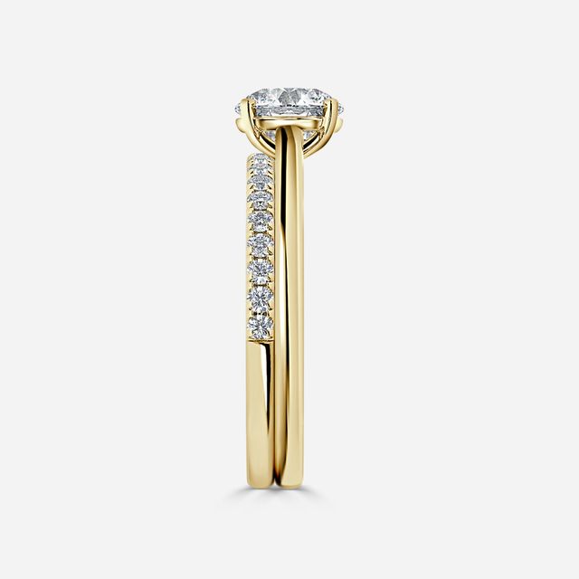 Avery Solitaire Yellow Gold Pave Band Bridal Set Engagement Ring