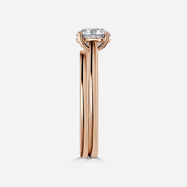 Avery Solitaire Rose Gold Plain Band Bridal Set Engagement Ring