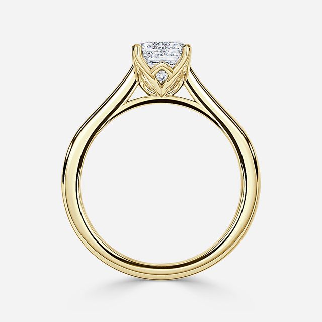 Aerin Solitaire Yellow Gold Plain Band Bridal Set Engagement Ring