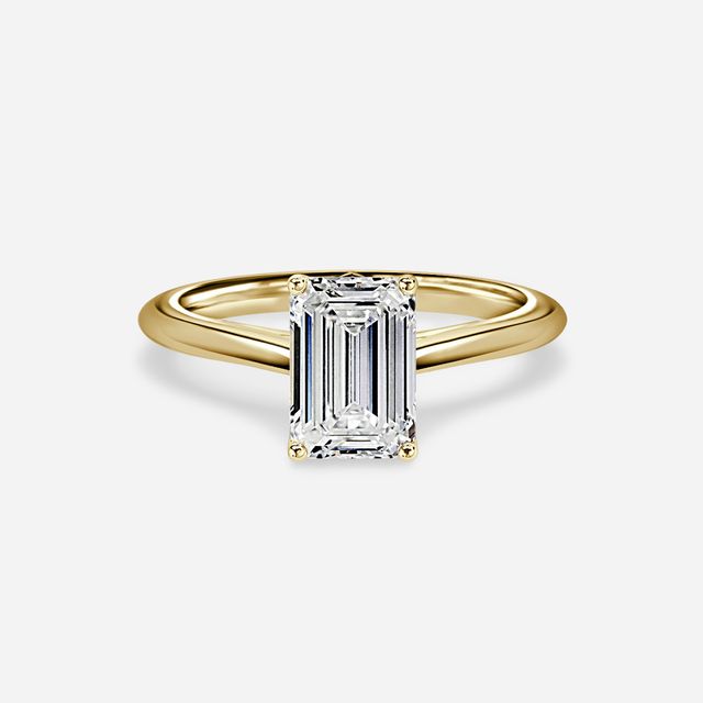 Aerin Solitaire Yellow Gold Plain Band Bridal Set Engagement Ring