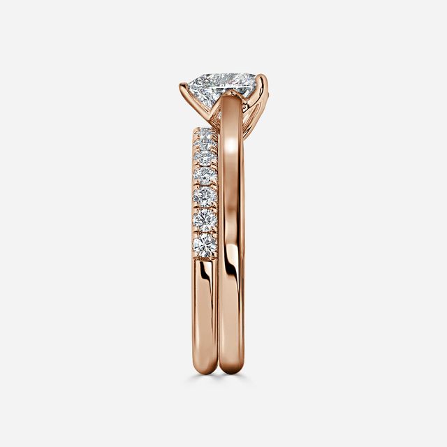 Aerin Solitaire Rose Gold Pavé Band Bridal Set Engagement Ring