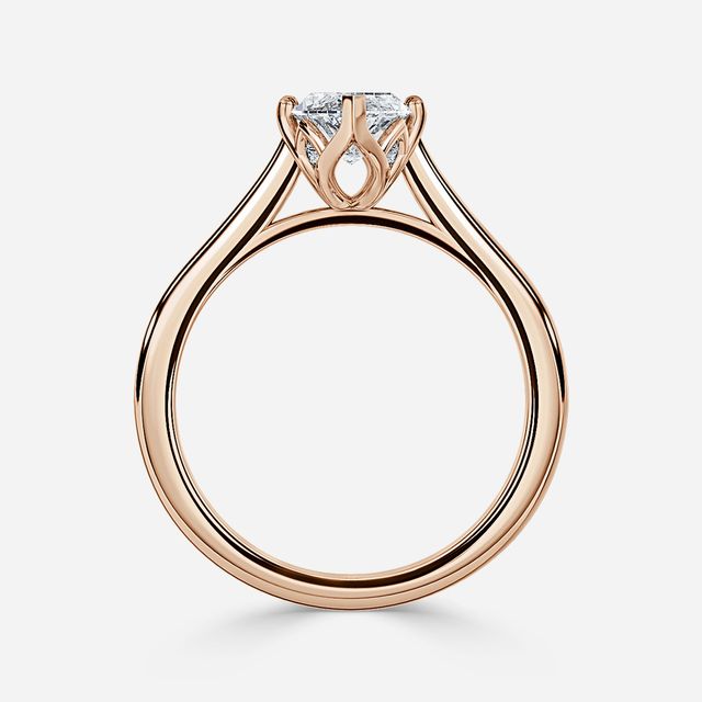 Aerin Solitaire Rose Gold Plain Band Bridal Set Engagement Ring