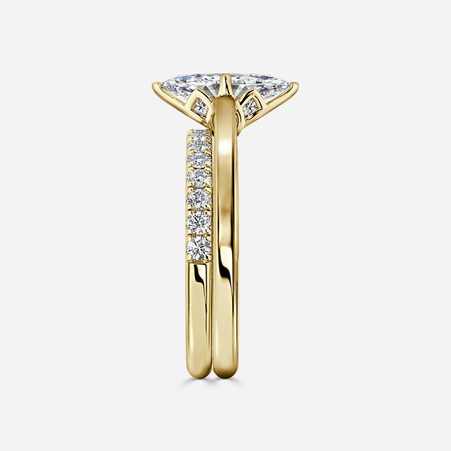 Aerin Solitaire Yellow Gold Pavé Band Bridal Set Engagement Ring