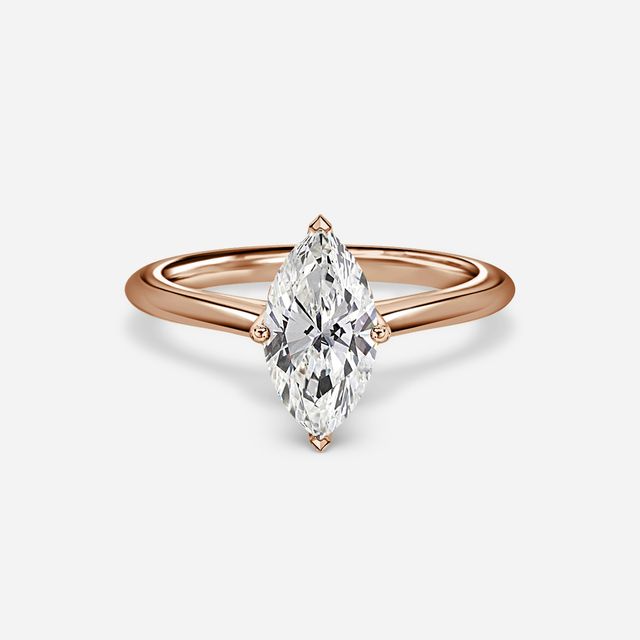 Aerin Solitaire Rose Gold Plain Band Bridal Set Engagement Ring