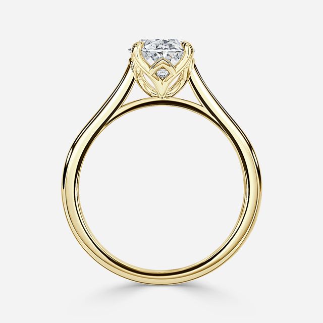 Aerin Solitaire Yellow Gold Plain Band Bridal Set Engagement Ring