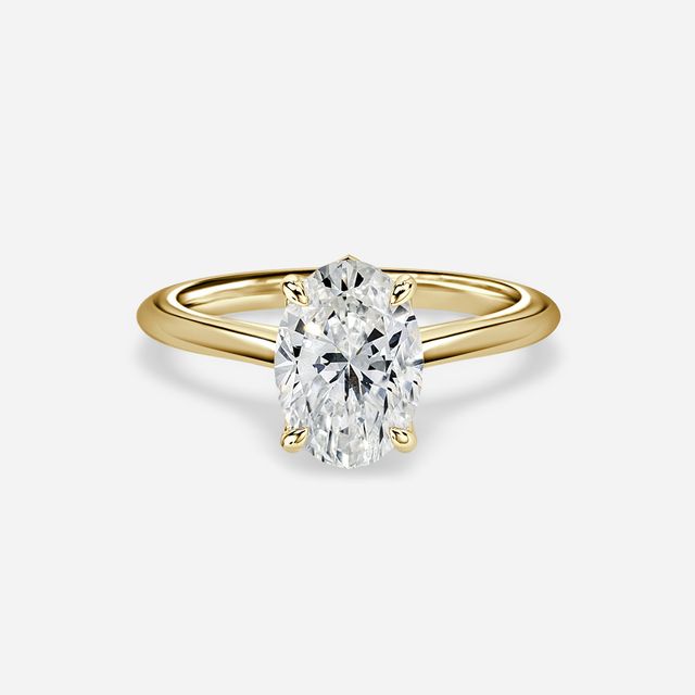 Aerin Solitaire Yellow Gold Plain Band Bridal Set Engagement Ring