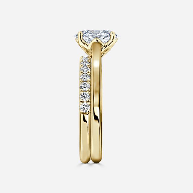 Aerin Solitaire Yellow Gold Pavé Band Bridal Set Engagement Ring