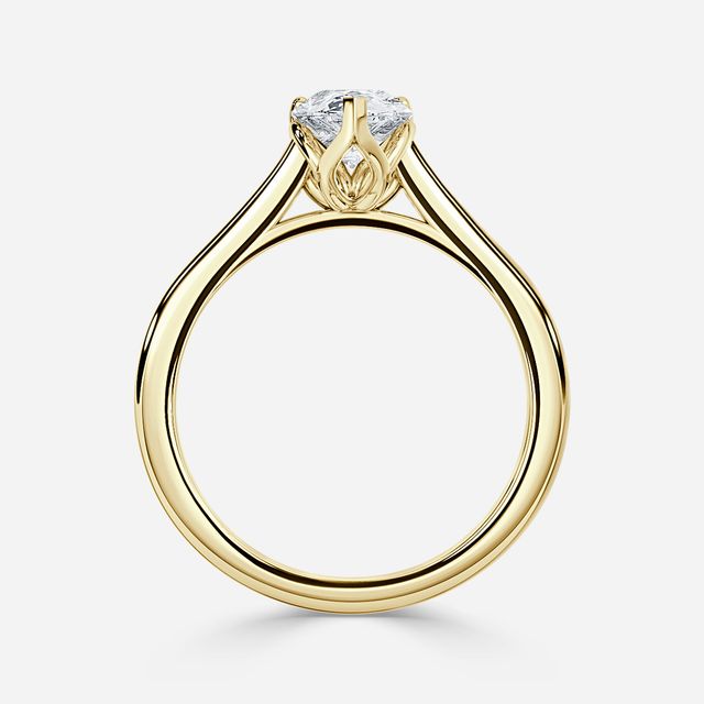 Aerin Solitaire Yellow Gold Plain Band Bridal Set Engagement Ring