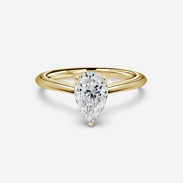 Aerin Solitaire Yellow Gold Plain Band Bridal Set Engagement Ring