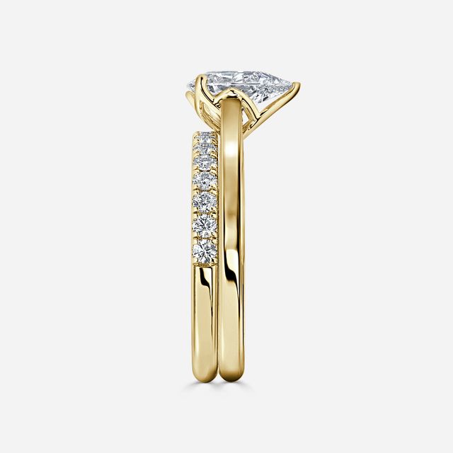 Aerin Solitaire Yellow Gold Pavé Band Bridal Set Engagement Ring