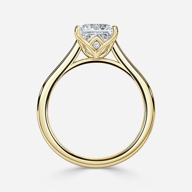 Aerin Solitaire Yellow Gold Plain Band Bridal Set Engagement Ring