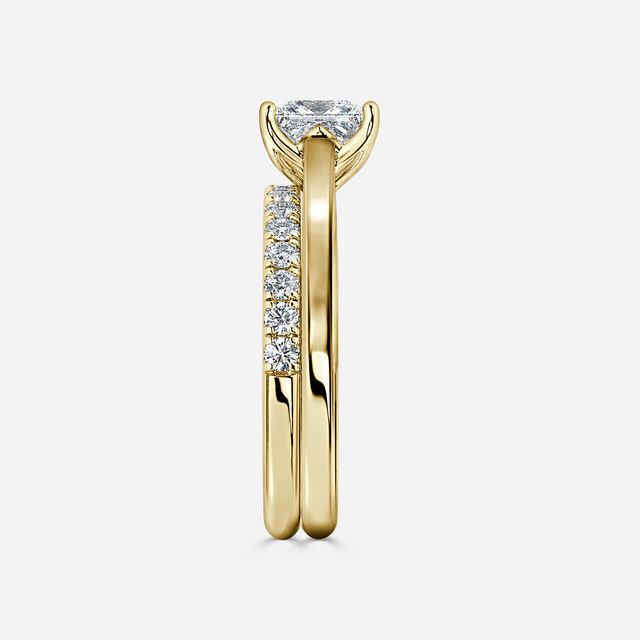 Aerin Solitaire Yellow Gold Pavé Band Bridal Set Engagement Ring