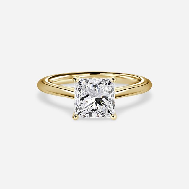 Aerin Solitaire Yellow Gold Plain Band Bridal Set Engagement Ring