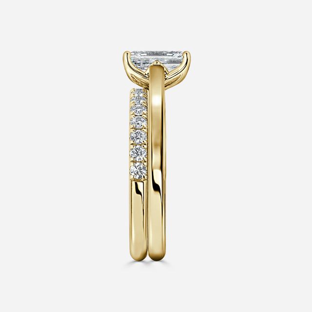Aerin Solitaire Yellow Gold Pavé Band Bridal Set Engagement Ring