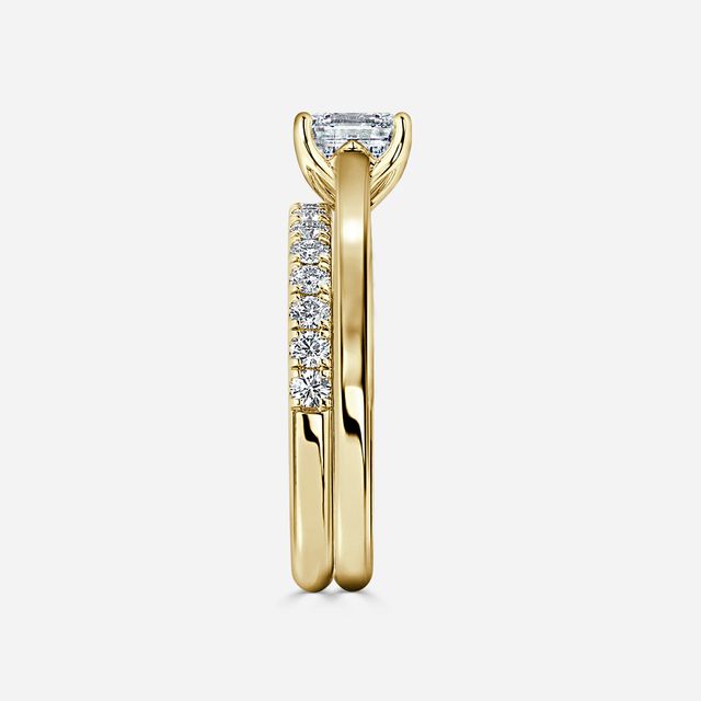 Aerin Solitaire Yellow Gold Pavé Band Bridal Set Engagement Ring