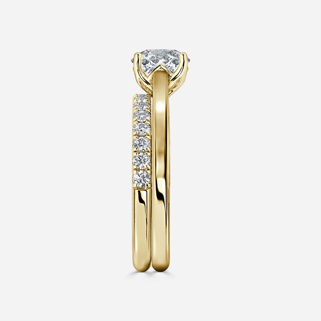 Aerin Solitaire Yellow Gold Pavé Band Bridal Set Engagement Ring