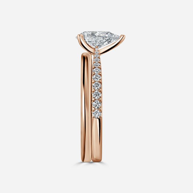 Firefly Rose Gold Plain Band Bridal Set Engagement Ring