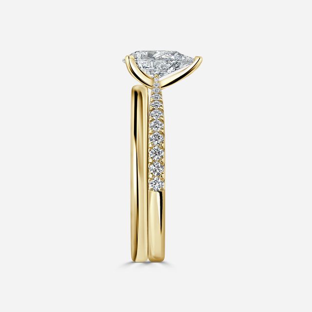 Firefly Yellow Gold Plain Band Bridal Set Engagement Ring