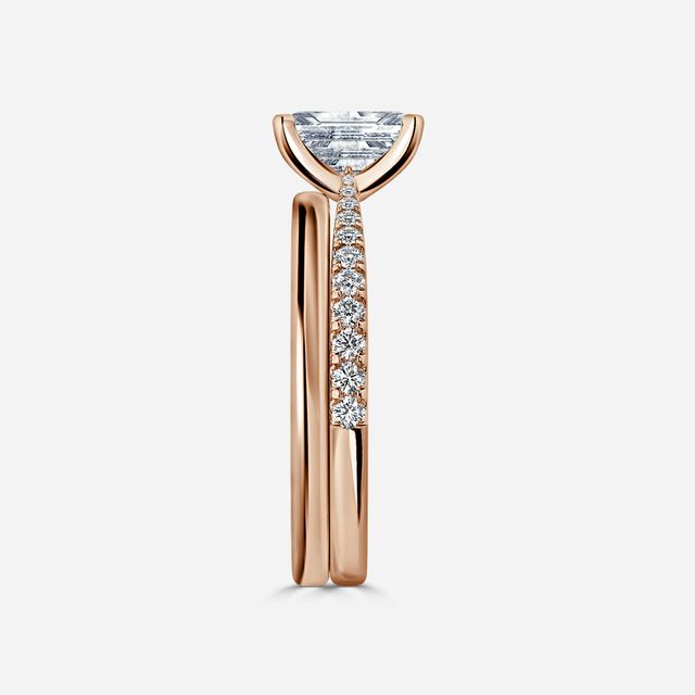 Firefly Rose Gold Plain Band Bridal Set Engagement Ring