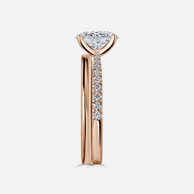 Firefly Rose Gold Plain Band Bridal Set Engagement Ring