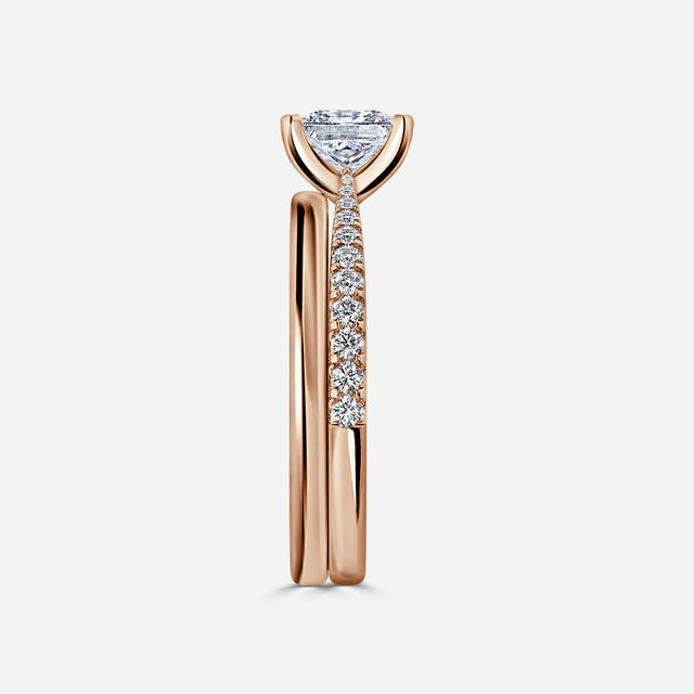Firefly Rose Gold Plain Band Bridal Set Engagement Ring