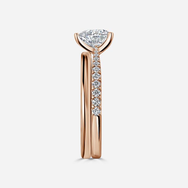 Firefly Rose Gold Plain Band Bridal Set Engagement Ring