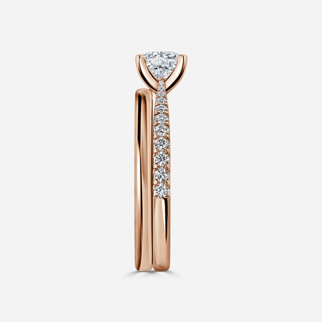 Firefly Rose Gold Plain Band Bridal Set Engagement Ring