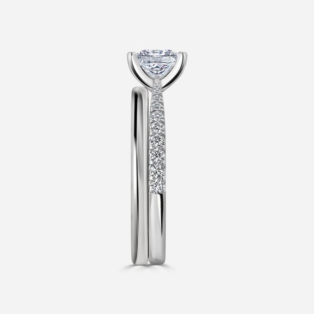 Firefly White Gold Plain Band Bridal Set Engagement Ring
