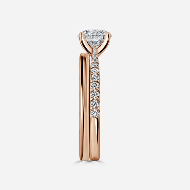 Firefly Rose Gold Plain Band Bridal Set Engagement Ring