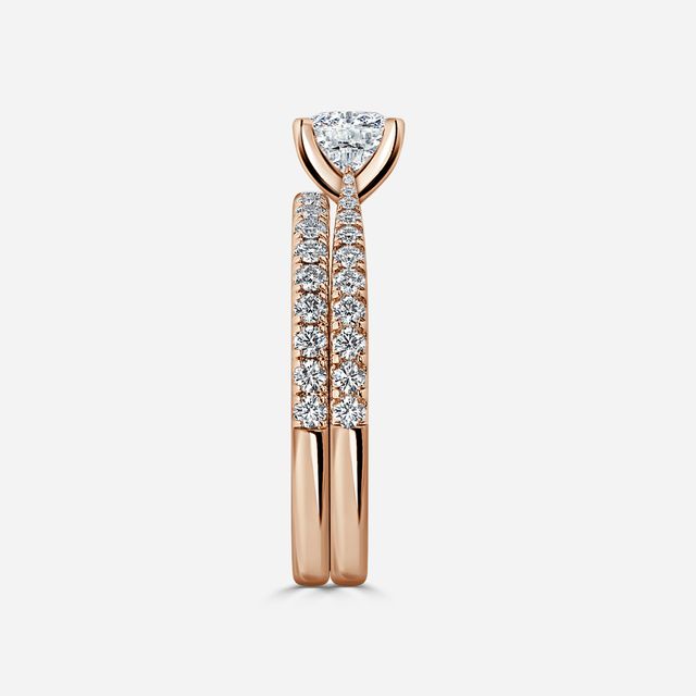 Firefly Rose Gold Pavé Band Bridal Set Engagement Ring